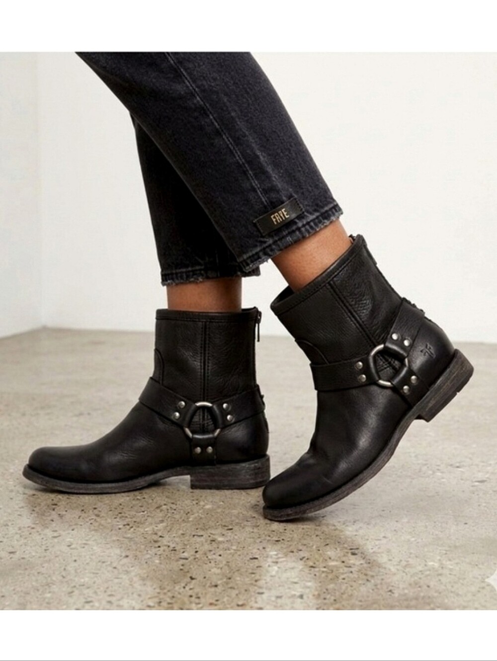 FRYE Portia Harness Short Leather Boots – Black Size 7 Moto Streetwear Grunge